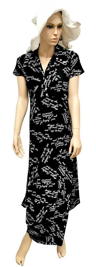 atypické asymetrické viskózové šaty s potiskem, s rukávkem a límečkem