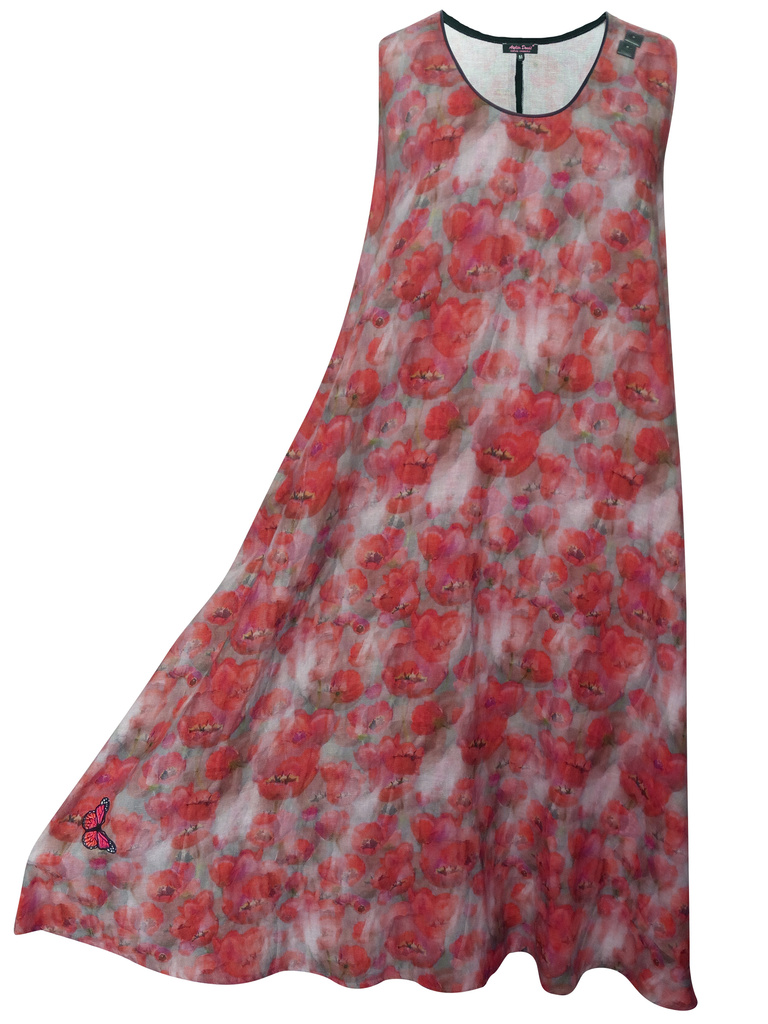 ZUZKA - dlouhé zvonové rozevláté šaty střihu do A z chladivého lněného materiálu s florálním tiskem