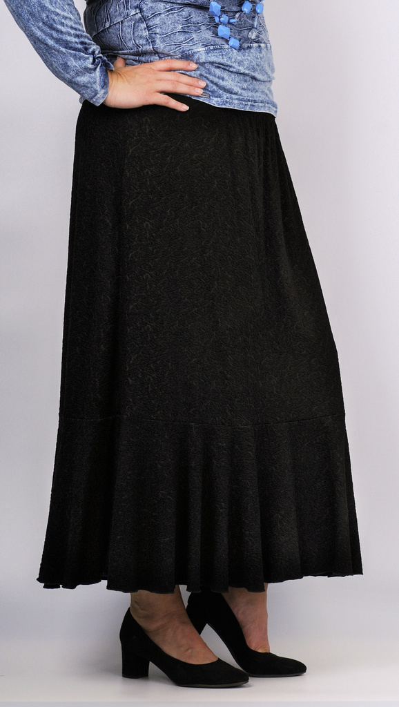 zvonová sukně z dutinového úpletu s motivem kůry stromů s progumičkovaným pasem