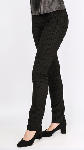 úzké kalhoty z bengalínové tkaniny s vytkávaným žinylkovým proužkem s elastomery