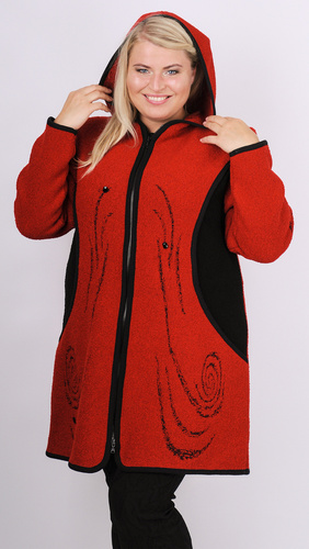 pletený kabátek na zip s kapucí z buklé s vyplétaným originálním vzorem