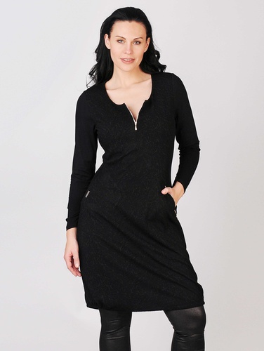 DINORA – krátké, teplé šaty ke kolenům v kombinaci s černým úpletem v bočních dílech