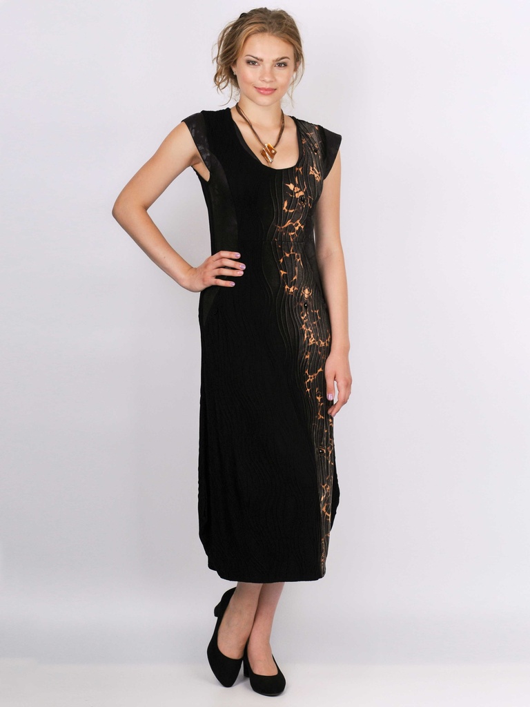 	BETTINA LEPT - šaty z luxusního strukturního úpletu v kombinaci s eko kůží zdobené metodou leptového a pigmentového tisku