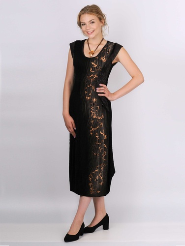 	BETTINA LEPT - šaty z luxusního strukturního úpletu v kombinaci s eko kůží zdobené metodou leptového a pigmentového tisku