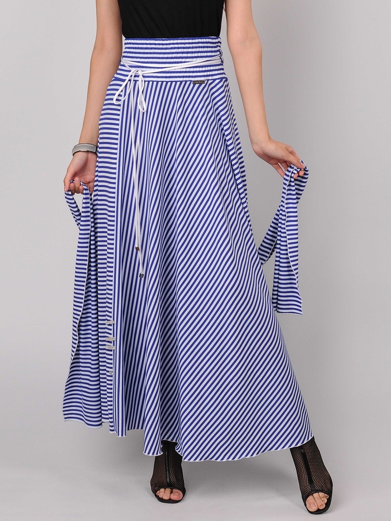  SELENA MARINE - zvonová proužkovaná sukně s vysokým pasem v námořnickém stylu 