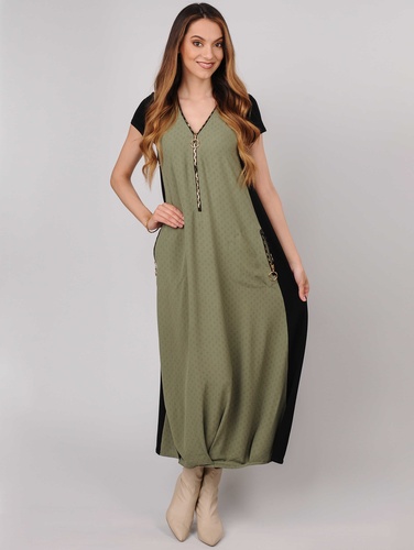 MEGAN - dlouhé šaty s ozdobným zipem lemující výstřih do ''V''