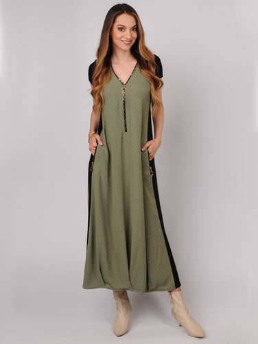 MEGAN - dlouhé šaty s ozdobným zipem lemující výstřih do ''V''