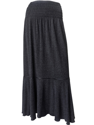 dlouhá antracitová zvonová sukně z elastického viskózového úpletu s vysokým, vygumičkovaným pasem tmavě šedá